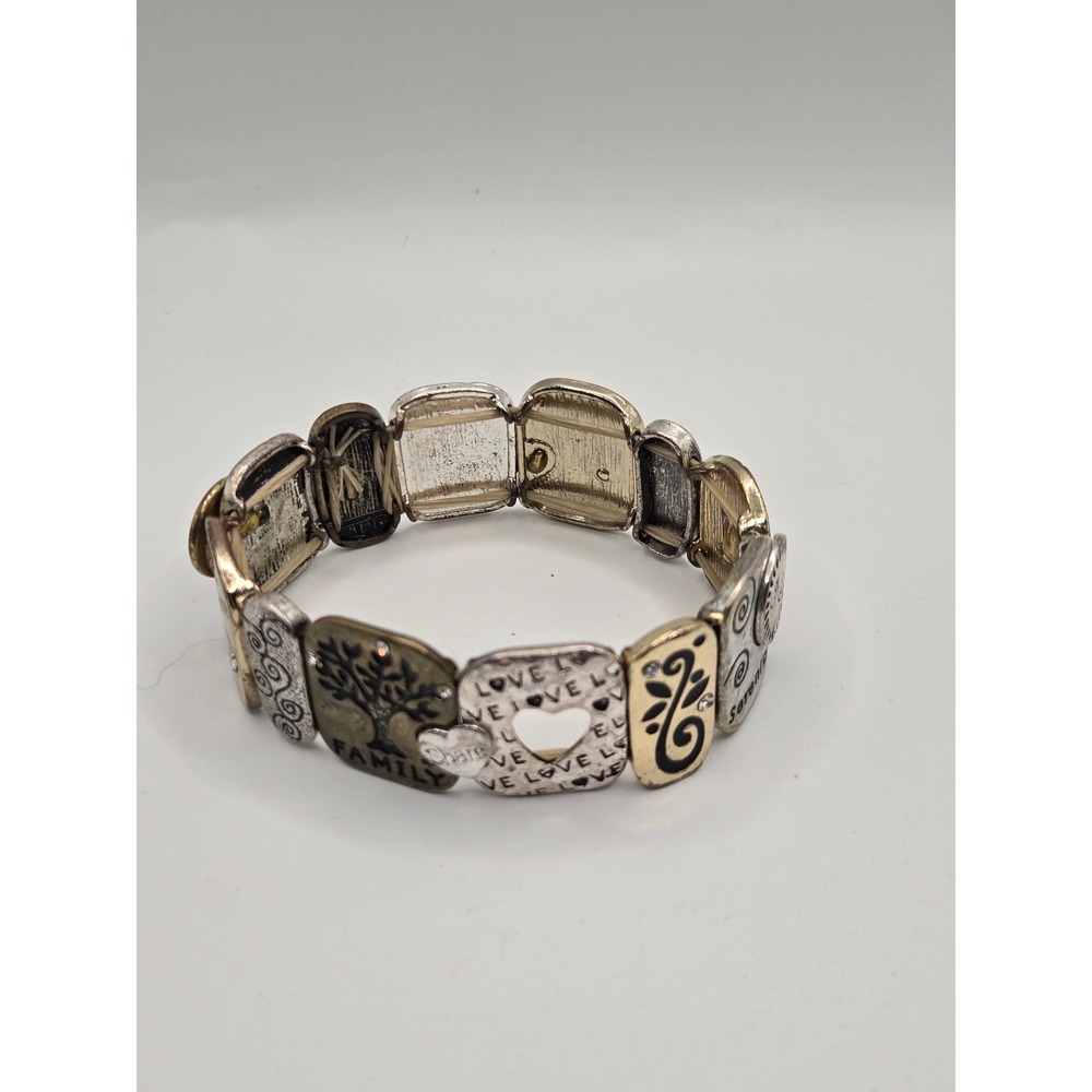 Mixed Metal Inspirational Stretch Panel Bracelet Family Serenity Health Joy